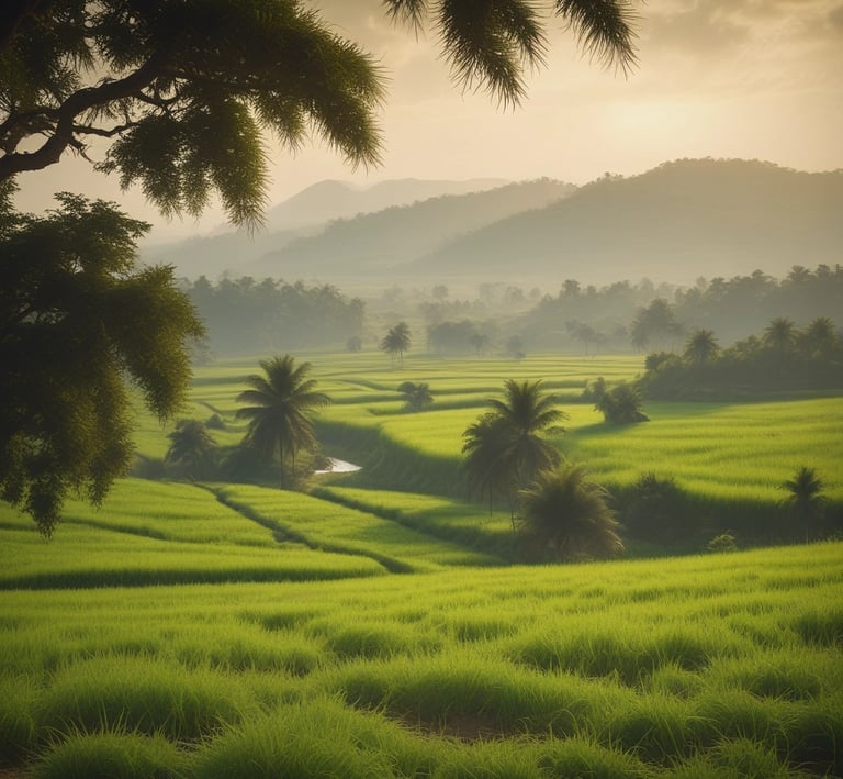 A serene green field under a clear blue sky symbolizing natural and sustainable farming.