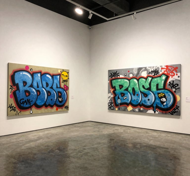 A serene black and white photograph hanging on a white gallery wall.