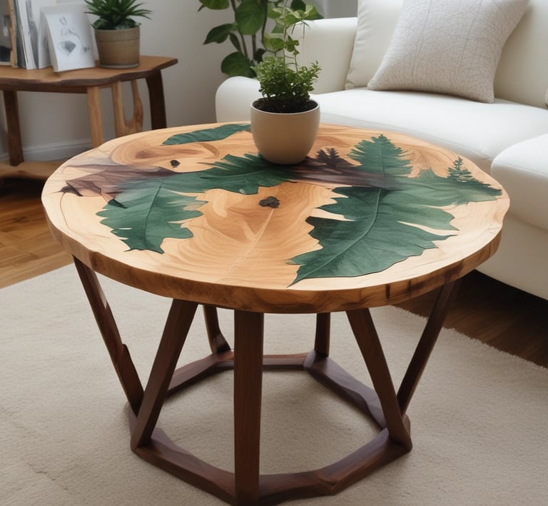 Minimalist coffee table made from a single natural wood slab with smooth edges and rich texture.