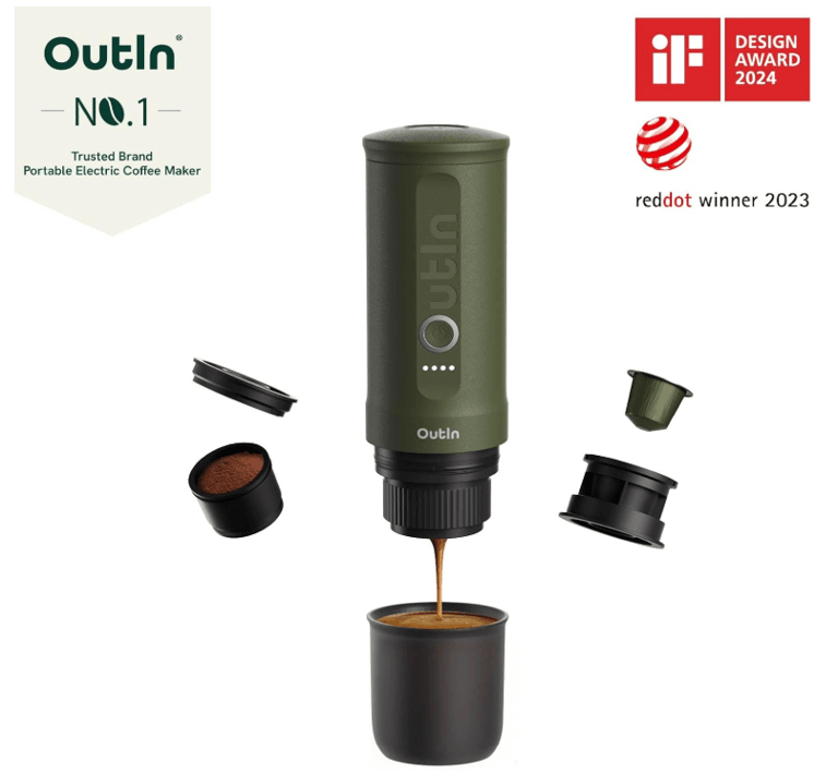 a coffee maker with a cup of coffee