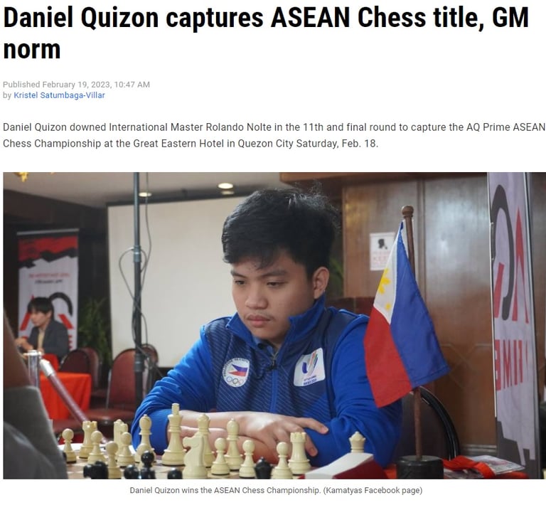 IM Daniel Quizon from Philippines captures ASEAN Chess title, GM norm. AQ Prime ASEAN Chess 