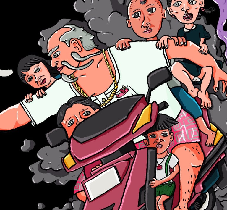 廢材Fade Chai所創作的插畫，利用《創世紀》做構圖，化成兩個台客傳遞檳榔的樣子，騎機車超載了一堆人，白色上衣胸前口袋放包菸，帶著金項鍊，另一位身上刺了半甲穿藍白拖裡叼著煙帶著紅色塑膠護身符