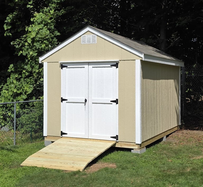 8x12 wooden storage shed with robust construction and classic design for spacious outdoor storage.