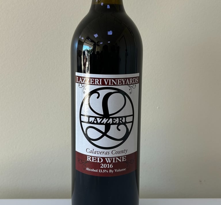 A close up picture of a wine bottle labeled 2016 Red Wine