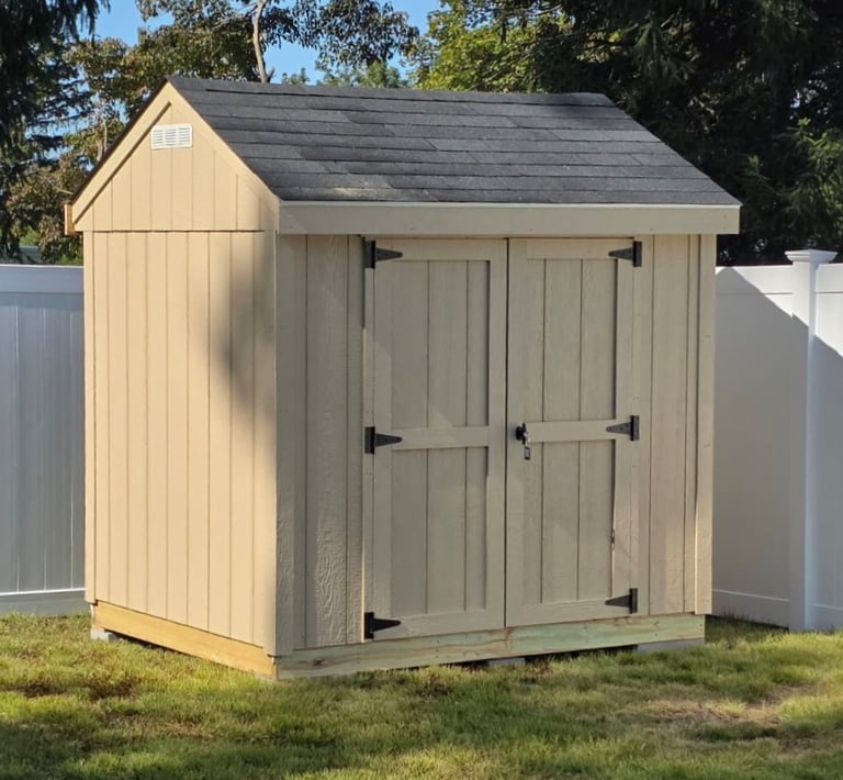 6x8 custom storage shed built on-site in Cape Cod, Massachusetts.