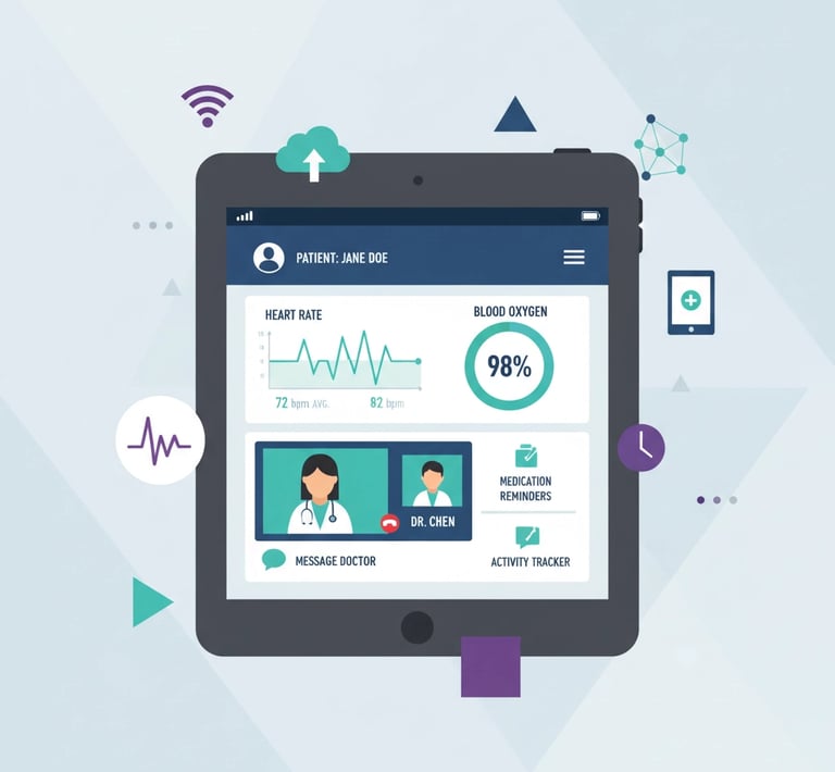 Technology platform interface displaying remote patient monitoring and telehealth capabilities