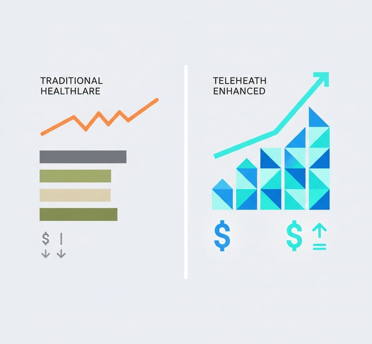 Revenue comparison chart displaying traditional vs telehealth-enhanced service delivery financial ou