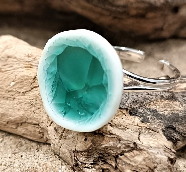 The Eden Holistic Health Studio, Gift Shop, Porcelain and Sterling Silver, Lagoon Ring.