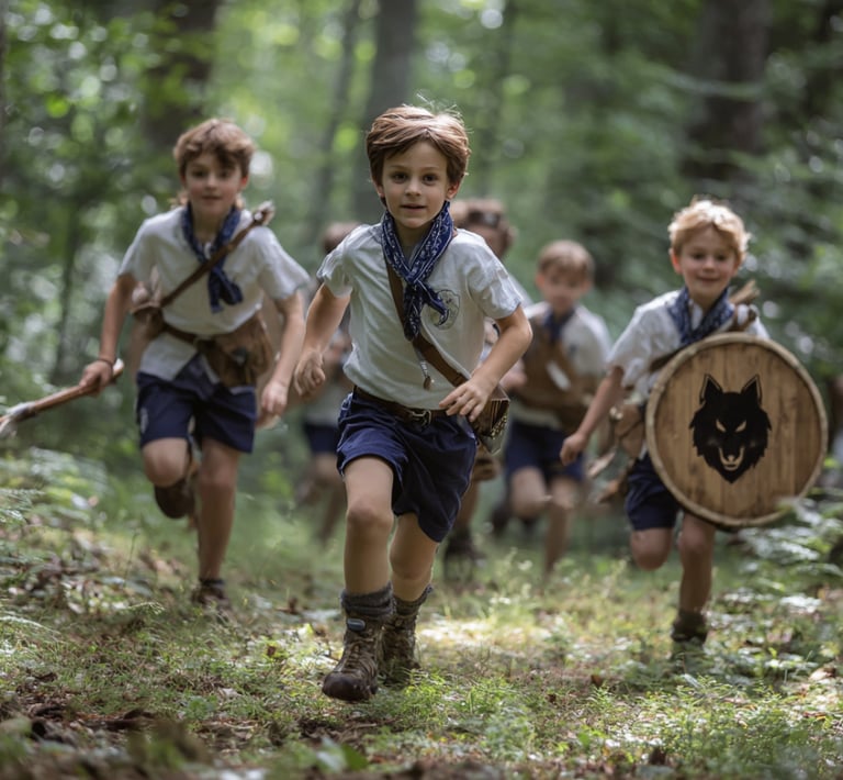 louveteaux en tenue de camp font un jeu scout
