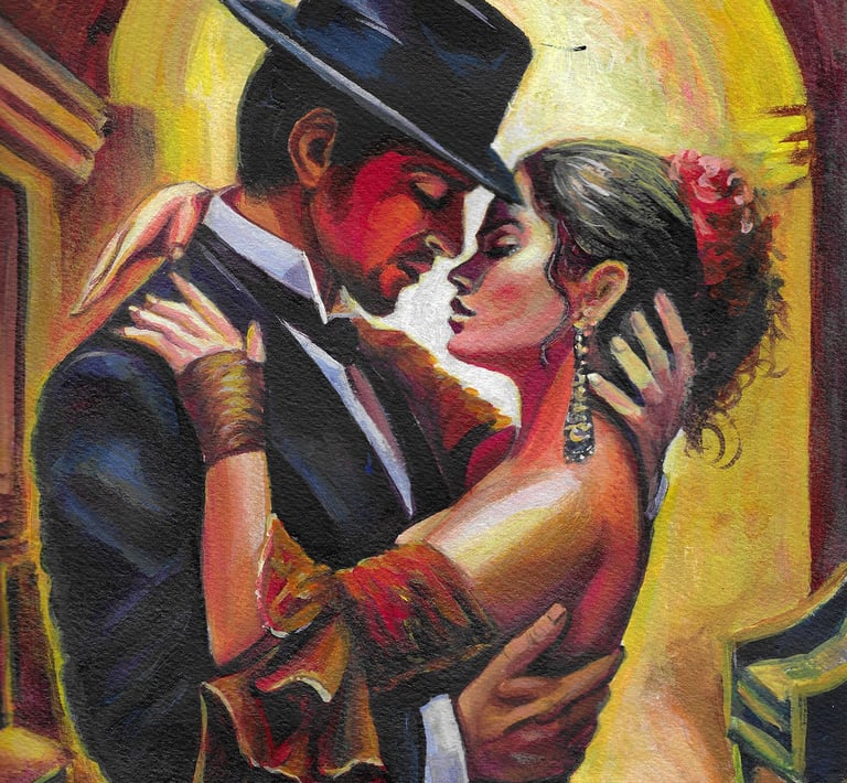 a painting of a couple dancing in a dance