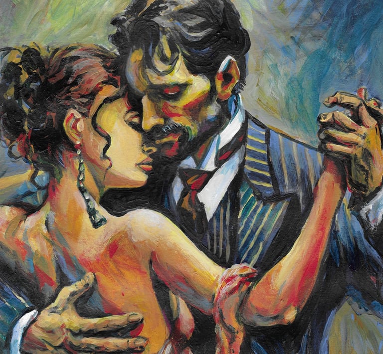 a painting of a couple dancing in a dance