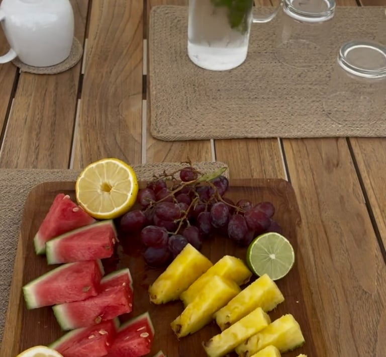 Fresh foods and water fore before or after yoga