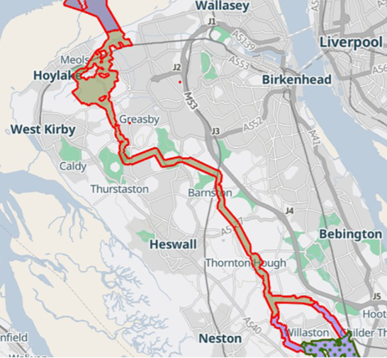 Proposed pipeline route through Wirral