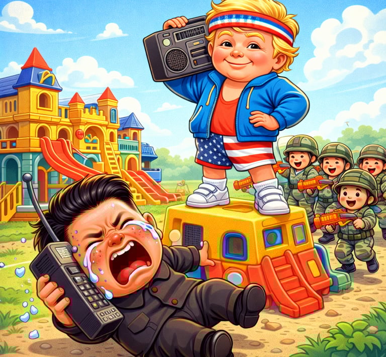 Kim getting pushed to the ground by mini trump at the play ground