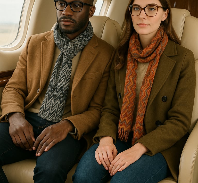 a man and woman sitting in a plane