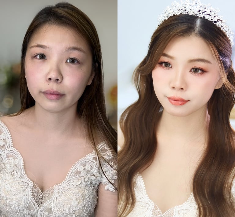 香港婚禮新娘化妝師新娘造型妝前妝後對比