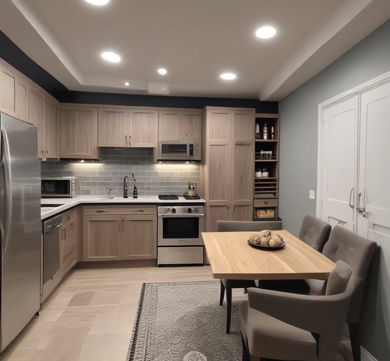 a small white house with a small patio area