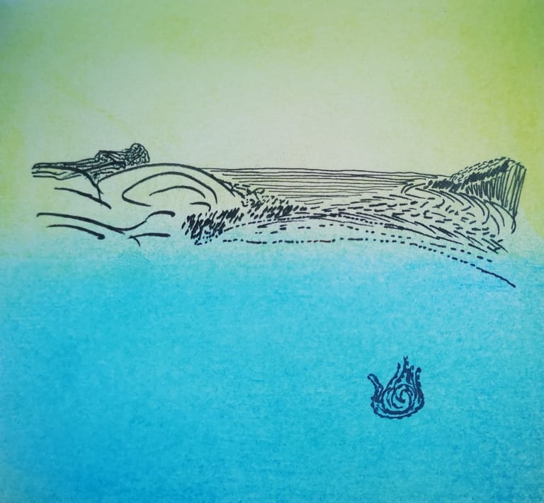Una playa en tinta y acuarela