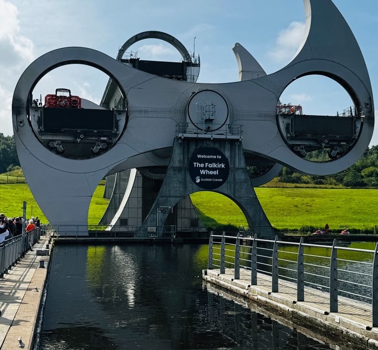 The Falkirk Wheel Boat Lift mid-rotation