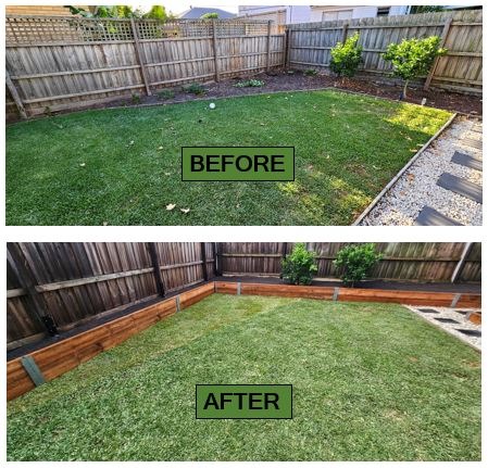 Garden renovation, Landscaping completely newly laid buffalo lawn before & after