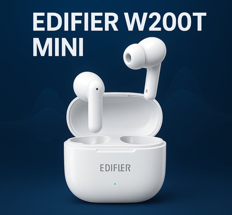 um par de fones de ouvido com a inscrição edifierer mini