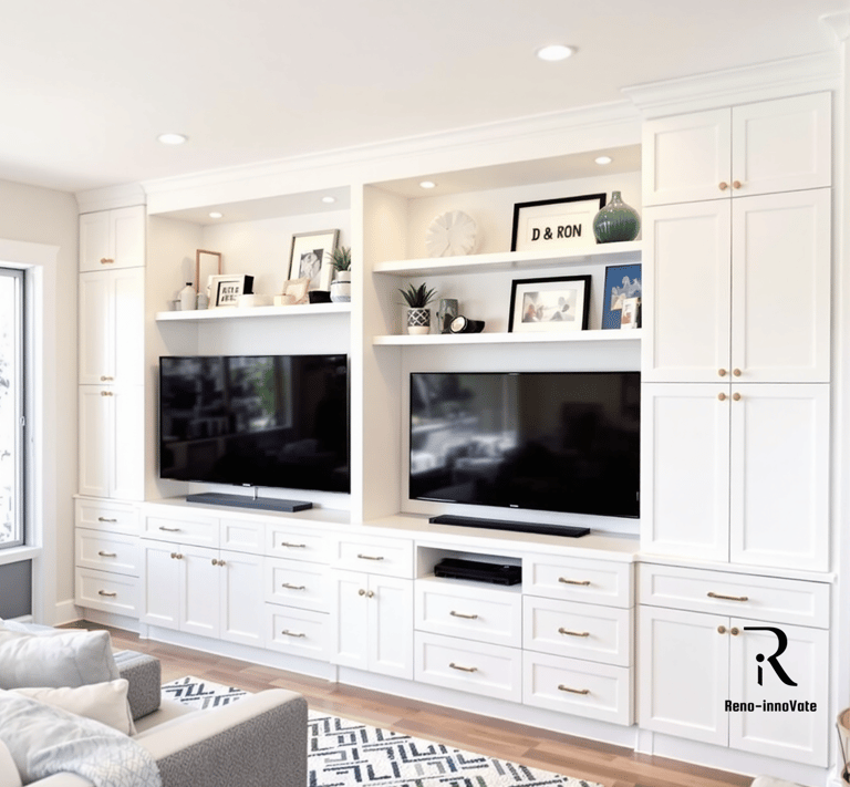 Living Room After Custom Cabinets & Electrical Installation