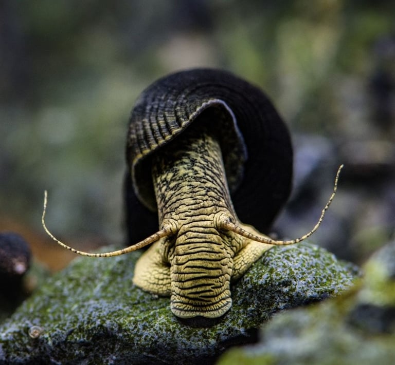 Exotic orange rabbit snail raised in mineral-rich water for high color
