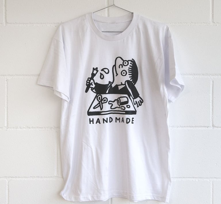 Custom screen printed tote bag featuring a black line art illustration of embracing figures.
