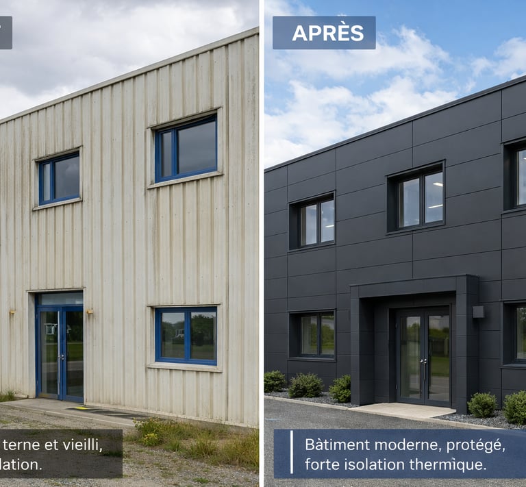 Avant apres bardage facade renovation.