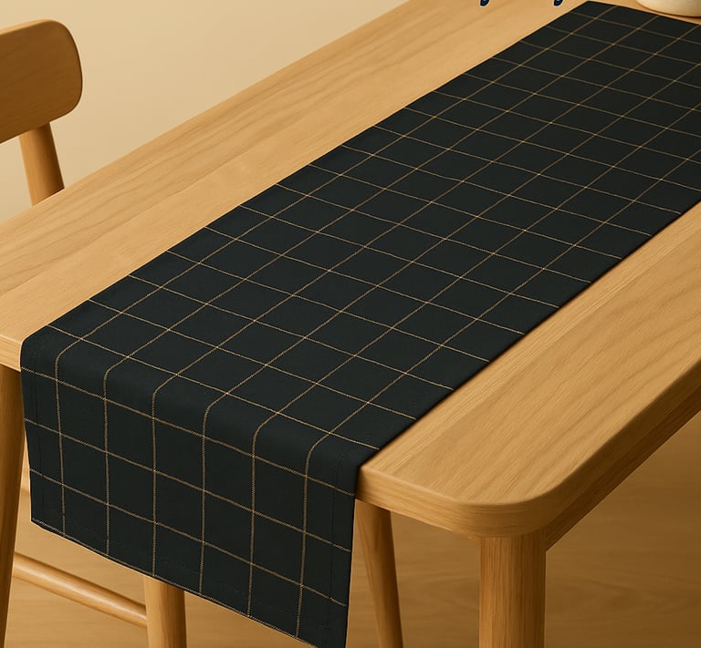 six seater table runner in gingham checks digital print