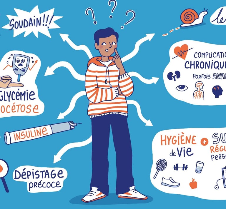sketchnote explaining diabetes 1 & 2