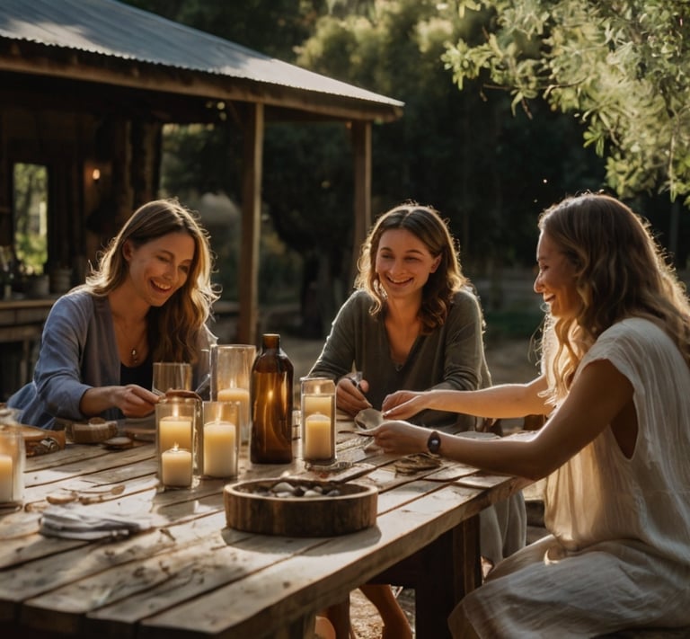 Atelier DIY extérieur avec création de bougies ou souvenirs personnalisés lors d'un mariage