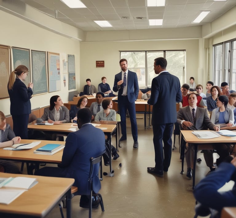 A professional lawyer consulting with a client in a modern office.