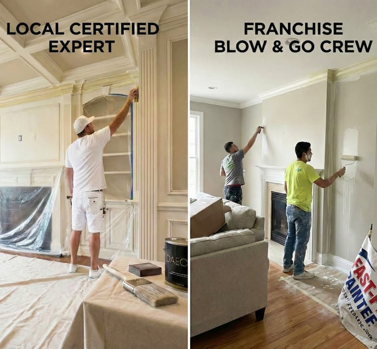 Side-by-side comparison of Daeco Expert Painters Denver performing high-end interior 