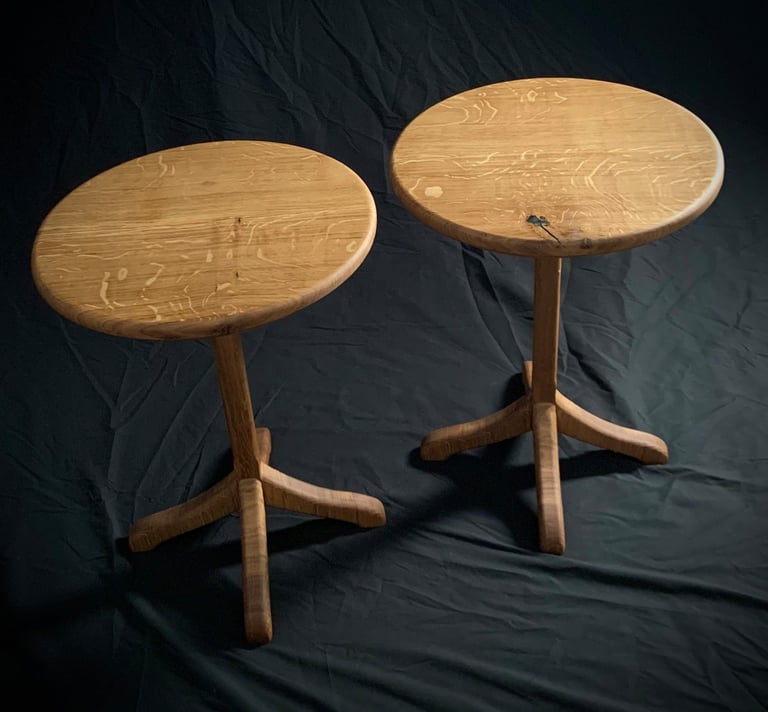 White Oak Pair End Tables eye level view
