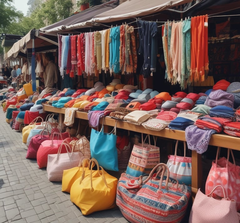 A collection of small accessories like wallets and keychains arranged on a rustic linen cloth with subtle red accents.
