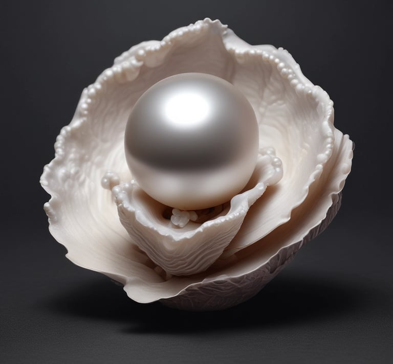 irredesent black heart shaped pearl on water