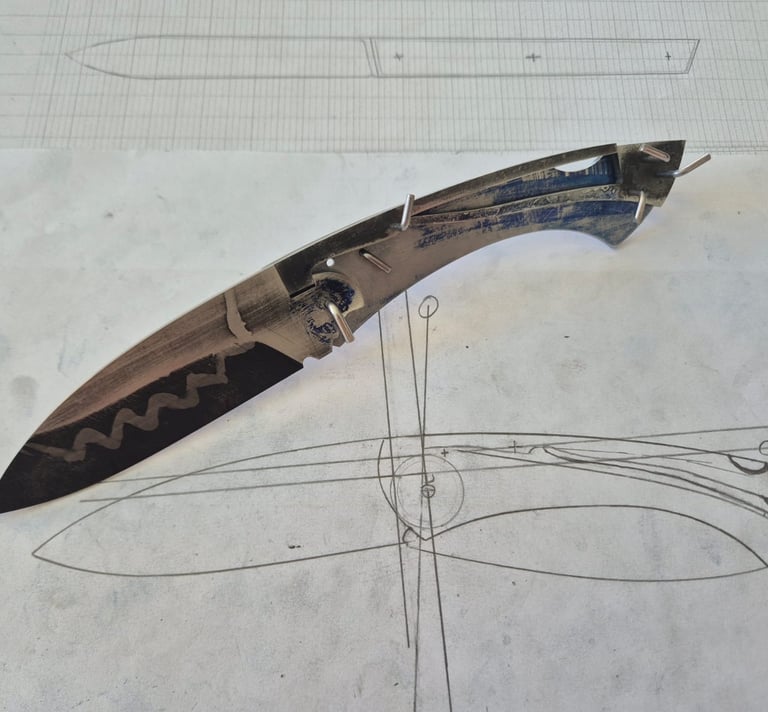 Dessin préparatoire d’un couteau pliant artisanal