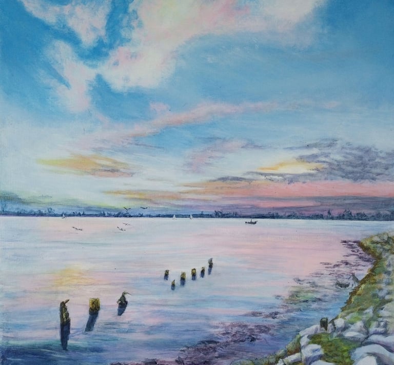 Sunrise Mooring acrylic painting