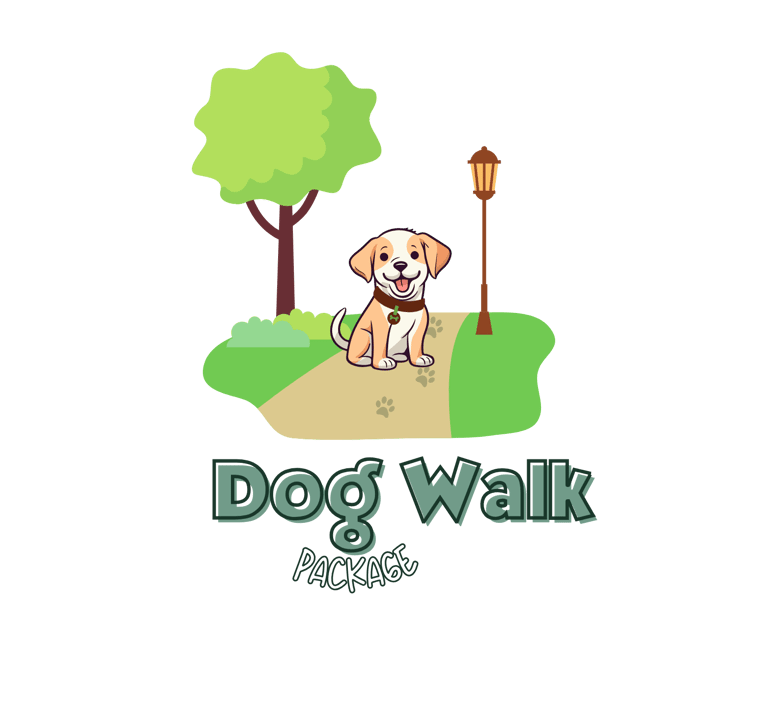 Julia's Pet Pals in Massachusetts dog mascot in a park going on a dog walk with text that reads 'dog walk service'