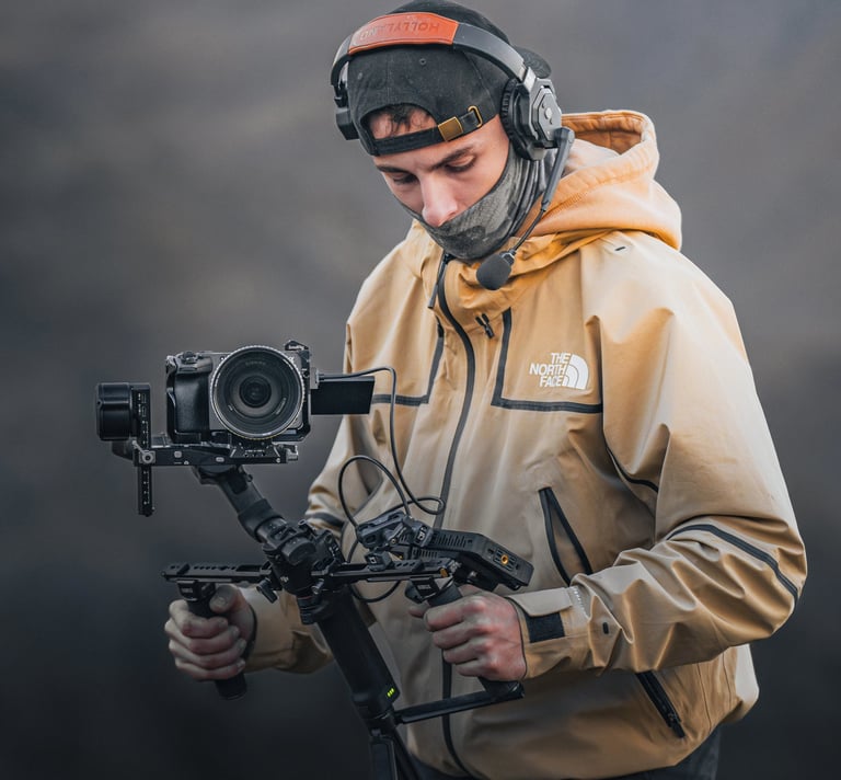 homme filmant avec sa caméra.