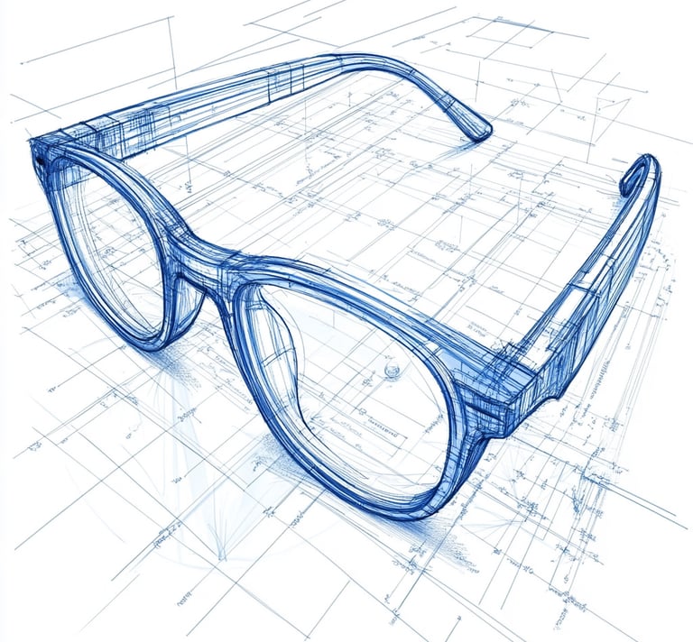 blueprint style illustration of glasses
