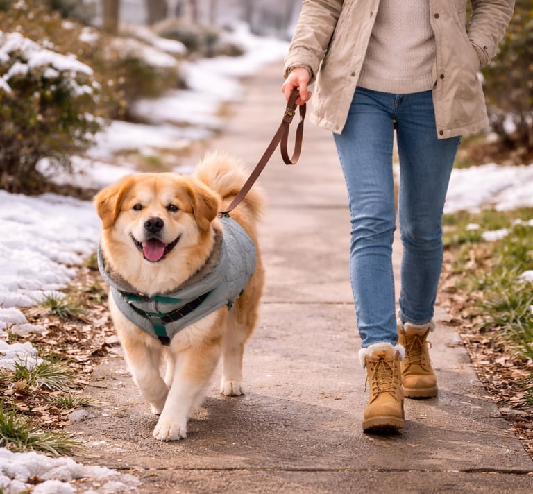 Dog walking during late winter