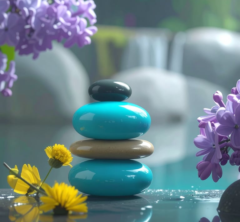 a stack of stones sitting on top of a table