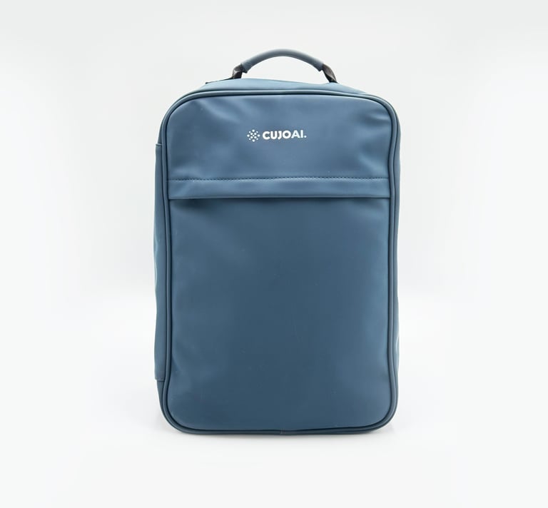 Sleek blue CUJOAI waterproof laptop backpack with a minimalist design for professional travel.