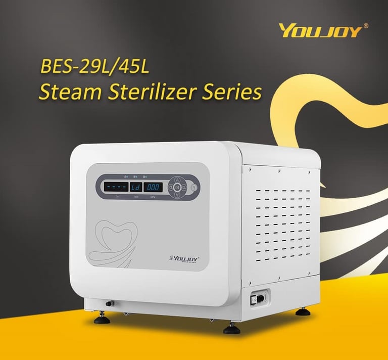 Youjoy BES-29L/45L steam sterilizer series medical autoclave for dental and lab equipment sterilization.