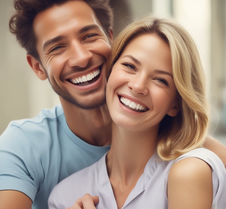 Close-up of a patient smiling brightly after receiving ceramic crown veneers at the dental clinic