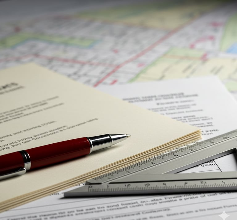 Close up image depicting a zoning map and government forms