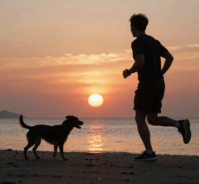 A vibrant, energetic person lacing up running shoes at sunrise, ready to start their fitness journey.