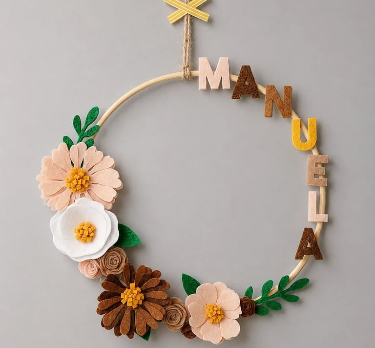 Bastidos personalizado con nombre y flores de fieltro